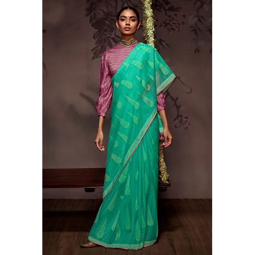 Seafoam Green Brasso Silk Saree