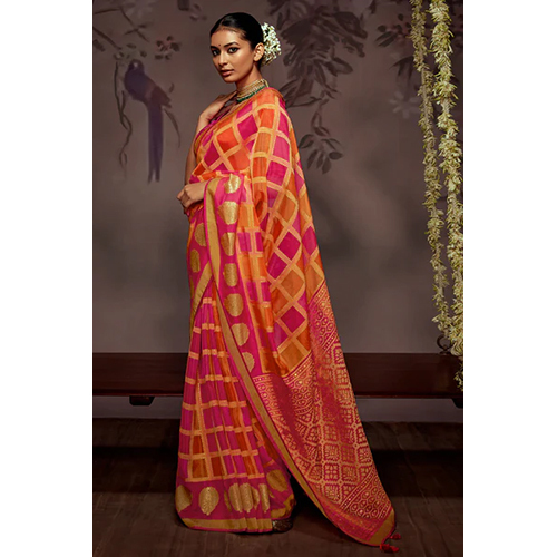 Red And Orange Brasso Silk Saree