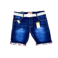 Men Blue Denim Shorts - 100% Cotton, Custom Sizes, Vintage Washed Finish, Printed Pattern Design