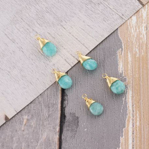 Amazonite Gemstone Pear Shape Gold Vermeil Wire Wrapped Charm