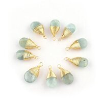 Aqua Chalcedony Gemstone Pear Shape Gold Vermeil Wire Wrapped Charm