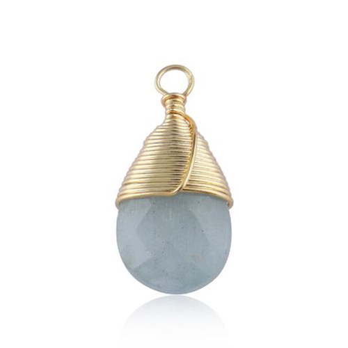 Aqua Chalcedony Gemstone Pear Shape Gold Vermeil Wire Wrapped Charm