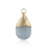 Aqua Chalcedony Gemstone Pear Shape Gold Vermeil Wire Wrapped Charm