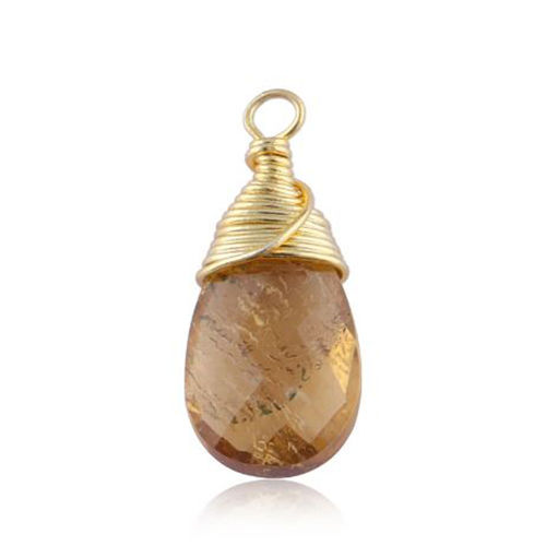 Citrine Gemstone Pear Shape Gold Vermeil Wire Wrapped Charm