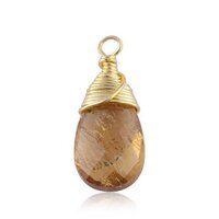 Citrine Gemstone Pear Shape Gold Vermeil Wire Wrapped Charm