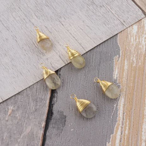 Golden Rutile Gemstone Pear Shape Gold Vermeil Wire Wrapped Charm