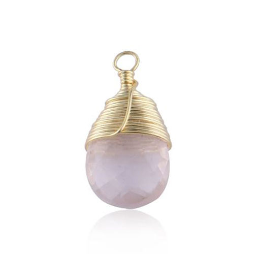 Rose Quartz Gemstone Pear Shape Gold Vermeil Wire Wrapped Charm