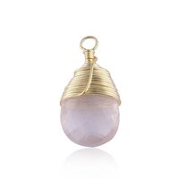 Rose Quartz Gemstone Pear Shape Gold Vermeil Wire Wrapped Charm