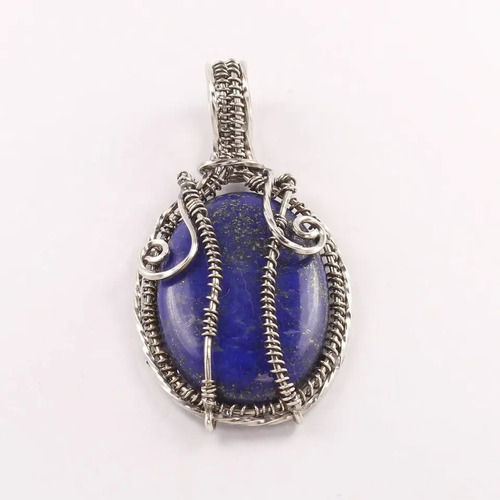 925 Sterling Silver Beautiful Lapis Lazuli Oxidized Wired Jewelry Pendant