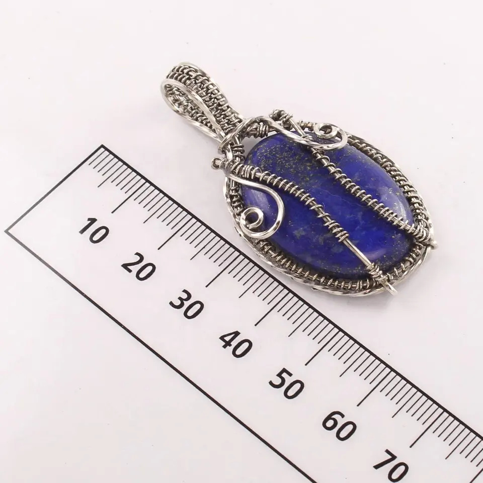 925 Sterling Silver Beautiful Lapis Lazuli Oxidized Wired Jewelry Pendant