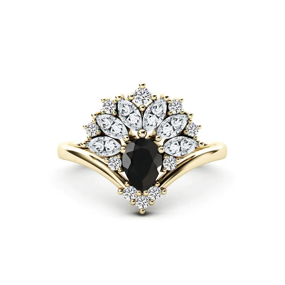 925 Sterling Unique Silver Black Onyx Engagement Ring