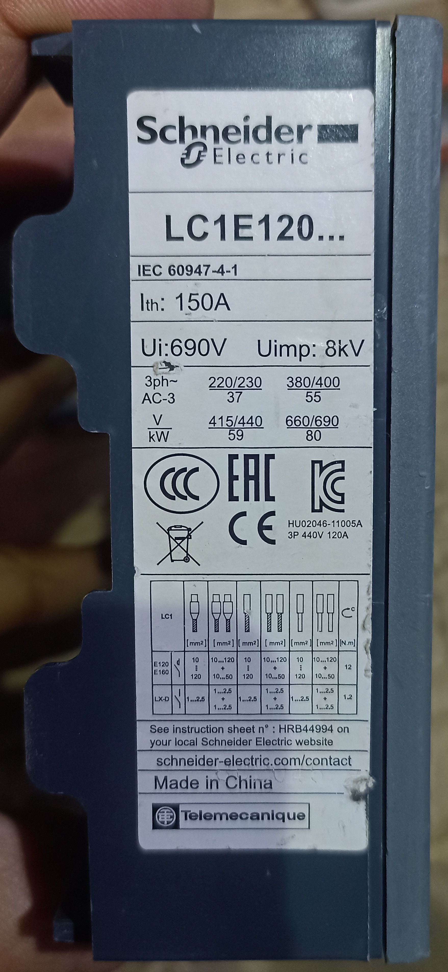 SCHNEIDER LC1E 120 CONTACTOR