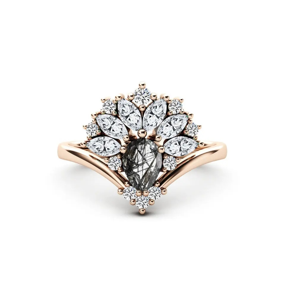 925 Sterling Silver Vintage Black Rutile Engagement Ring