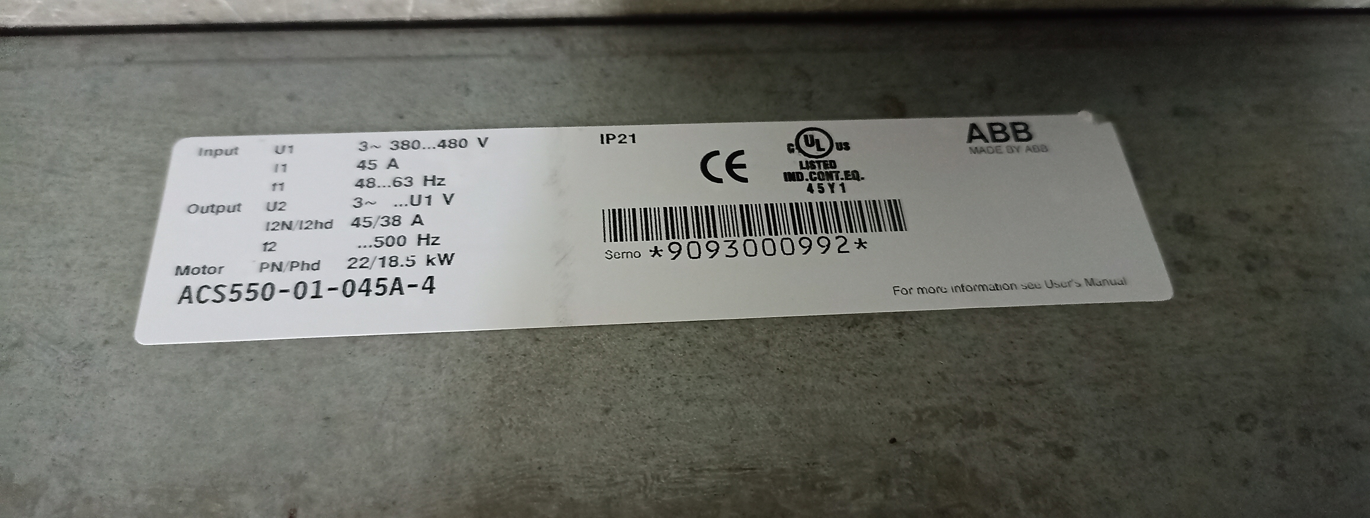 ABB ACS550 25 HP AC DRIVE