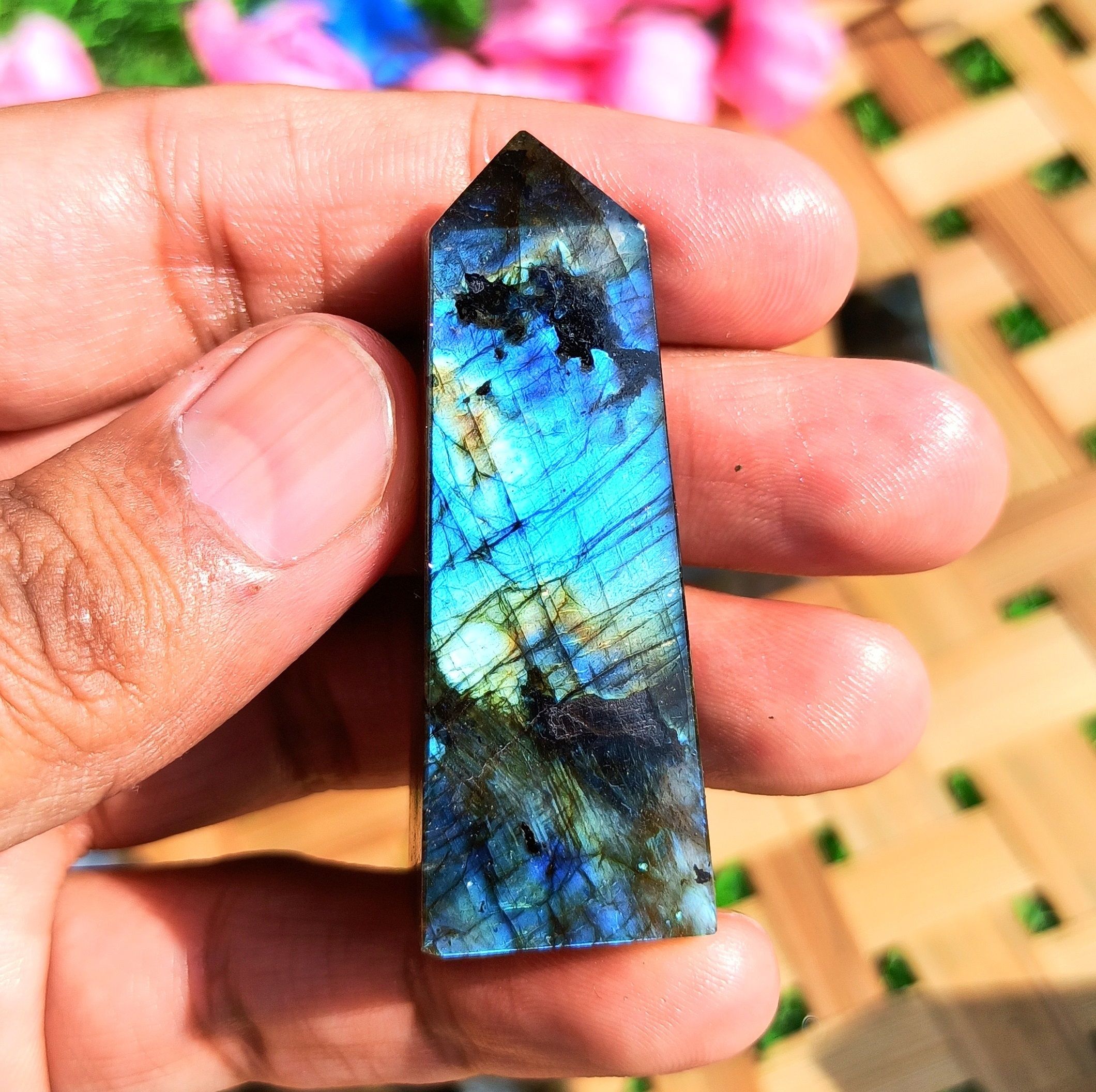 Natural Gemstone Obelisk Labradorite Crystals Tower