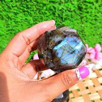 Natural Gemstone Labradorite Sphere Round Shaped Crystals Faceted Ball