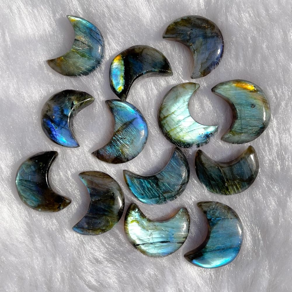 Natural Gemstone Labradorite Moon Shaped Crystals Moons