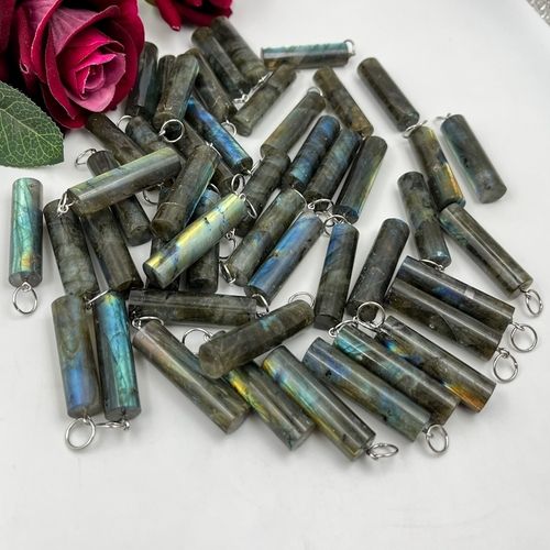 Natural Gemstone Pendant Labradorite Tube Shaped Pendants Crystals Jewelry