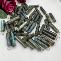 Natural Gemstone Pendant Labradorite Tube Shaped Pendants Crystals Jewelry Size: 25 To 30 Mm