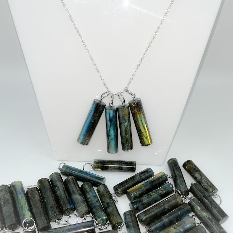 Natural Gemstone Pendant Labradorite Tube Shaped Pendants Crystals Jewelry