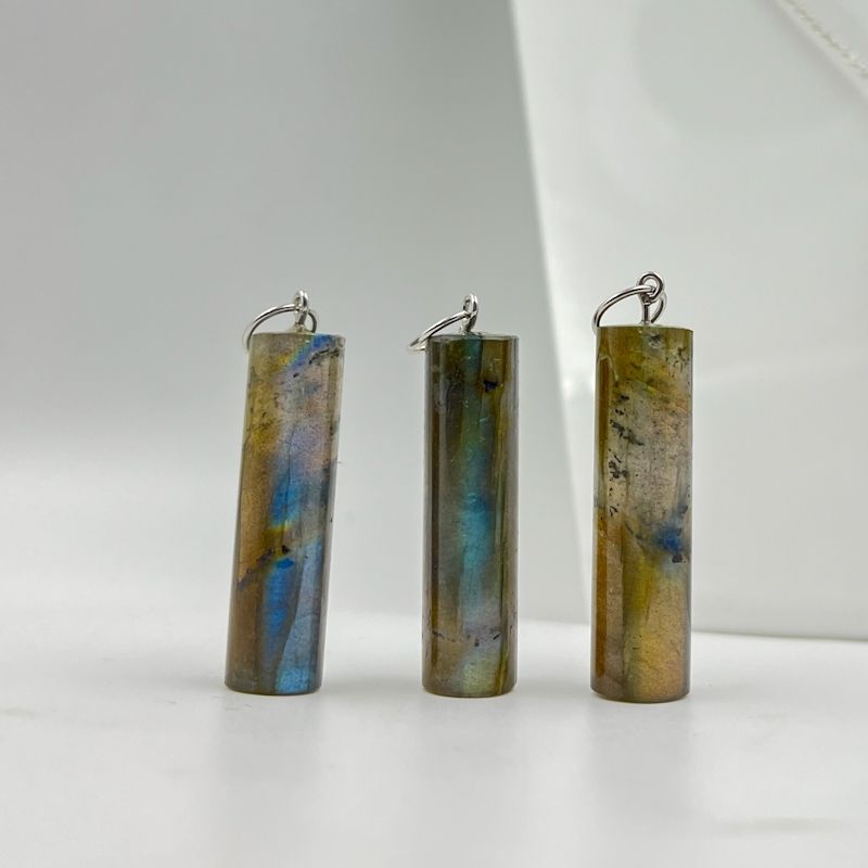 Natural Gemstone Pendant Labradorite Tube Shaped Pendants Crystals Jewelry