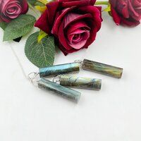 Natural Gemstone Pendant Labradorite Tube Shaped Pendants Crystals Jewelry