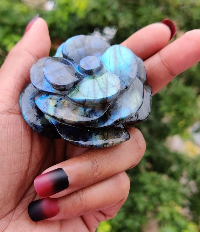 Natural Gemstone Labradorite Carved Flower Crystals Flowers