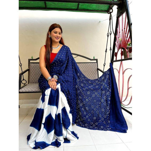 Maslin Silk Blue and White Saree