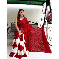 Maslin Silk Red And White Saree - Color: Multicolor