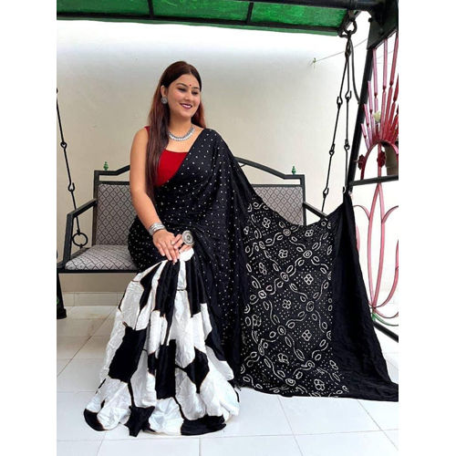 Maslin Silk Black and White Saree