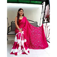 Multicolor Maslin Silk Pink And White Saree