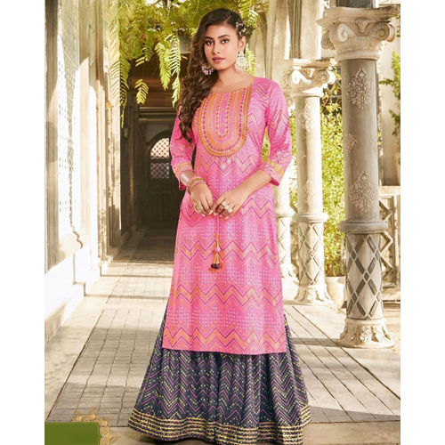 Pink And Grey Sharara Set