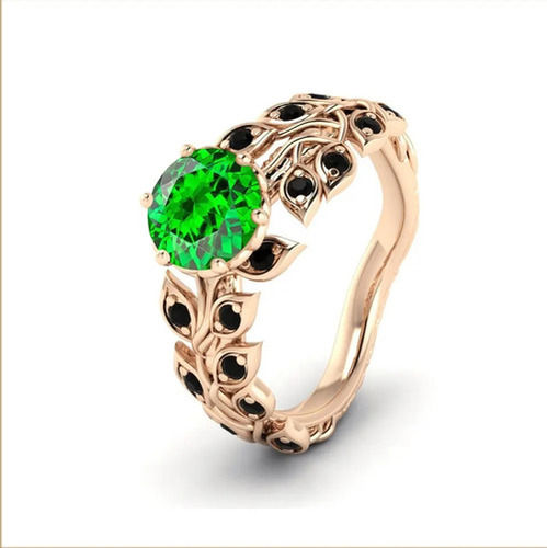 925 Sterling Silver Beautiful Natural Green Garnet Engagement Ring