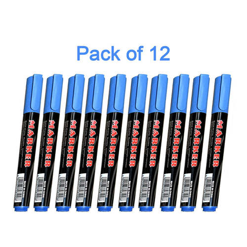 Plastic Blue Permanent Markers For White Board (Pack Of 12) (1624)