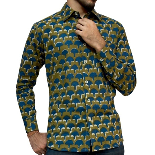 Washable Mens Cotton Block Printed Shirts