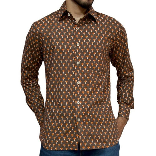 Buy Brown Cotton Printed Colorblock Shirt For Men by Armen & Co