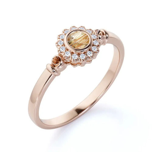 925 Sterling Silver Unique Natural Golden Rutile Engagement Ring