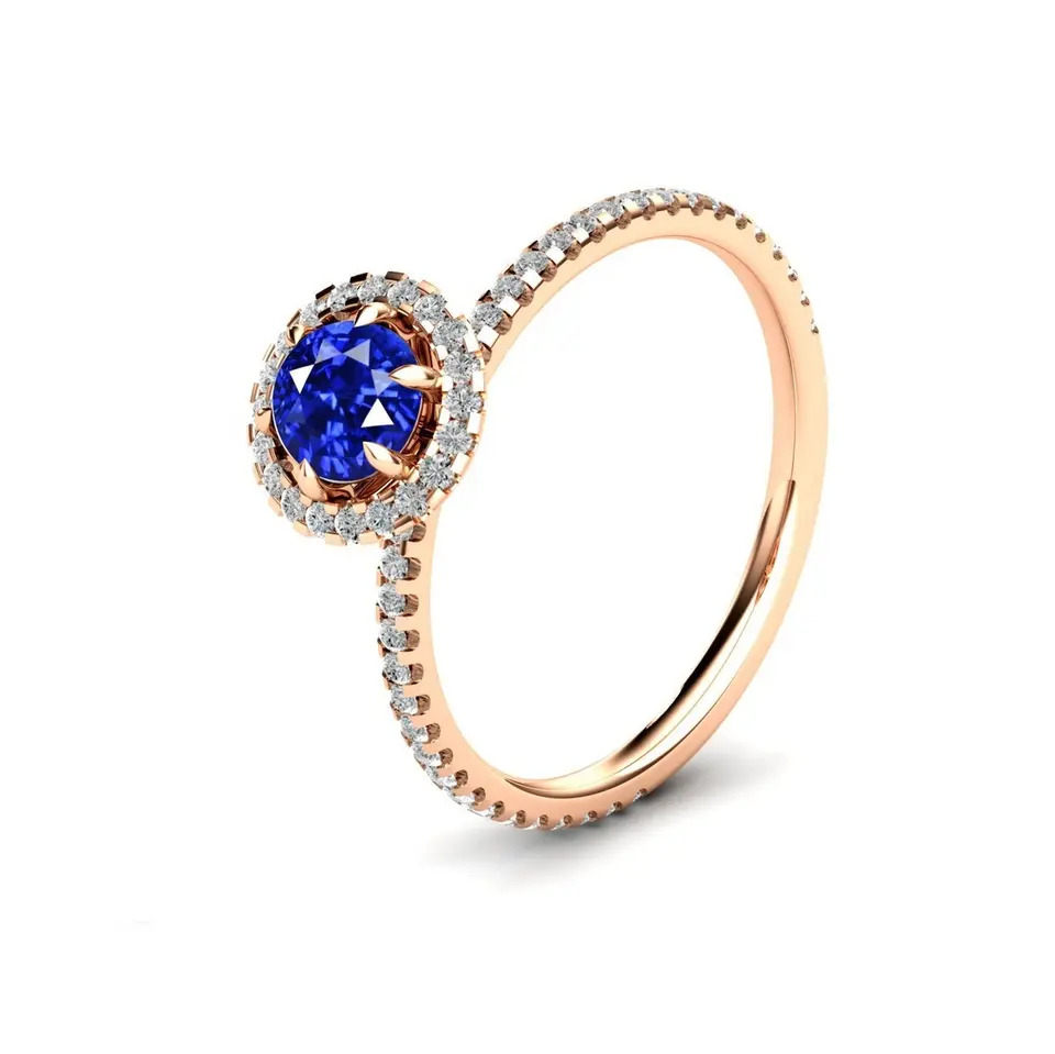 925 Sterling Silver Trendy Lab Created Round Blue Sapphire Ring