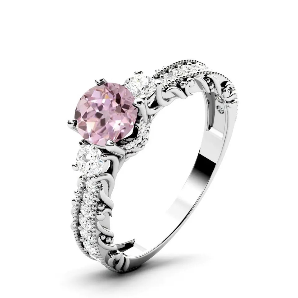 925 Sterling Silver Lab Created Pink Moissanite Wedding Ring