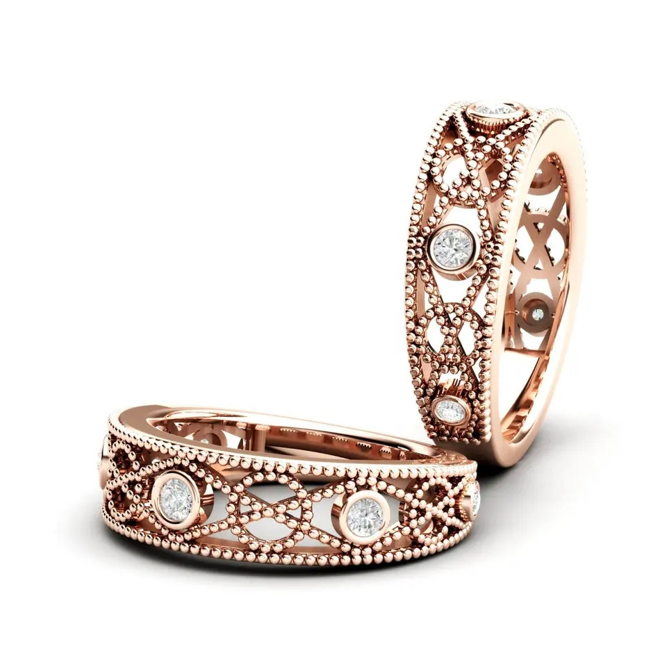 925 Solid Sterling Silver Unique Vintage Zircon Wedding Band Ring