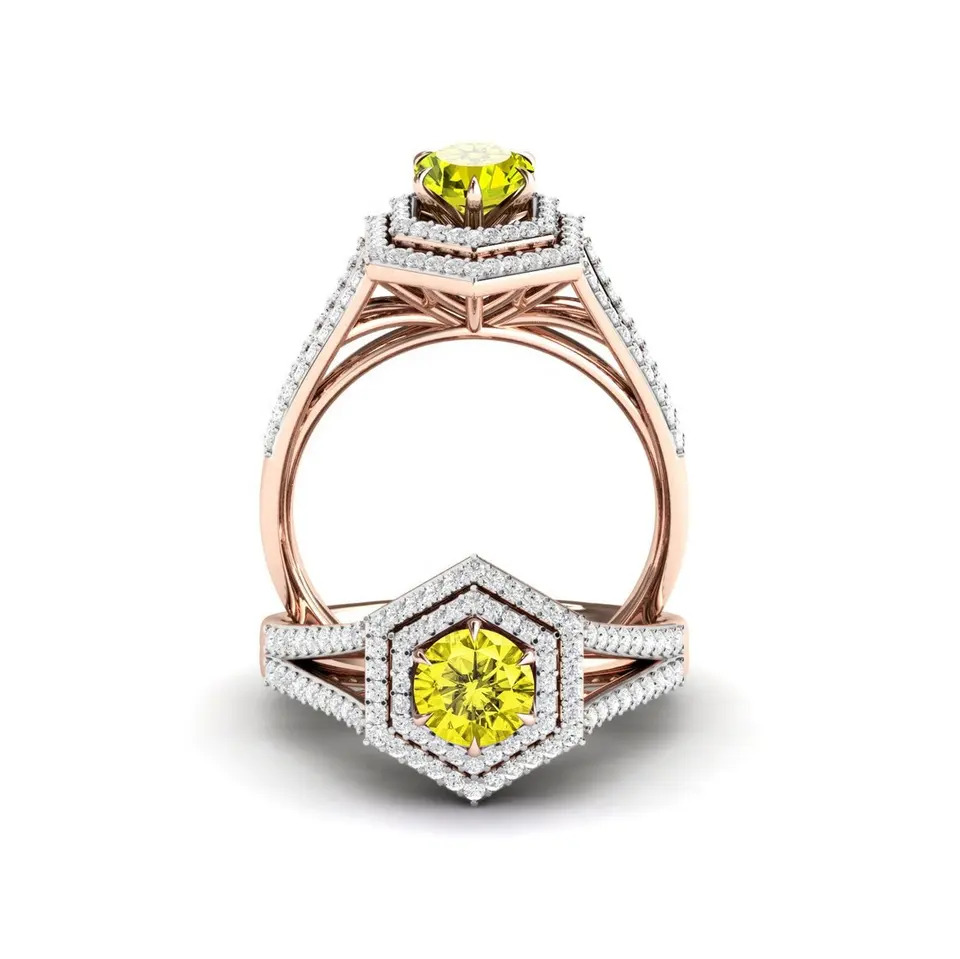 925 Sterling Silver Attractive Lab Yellow Moissanite Engagement Ring