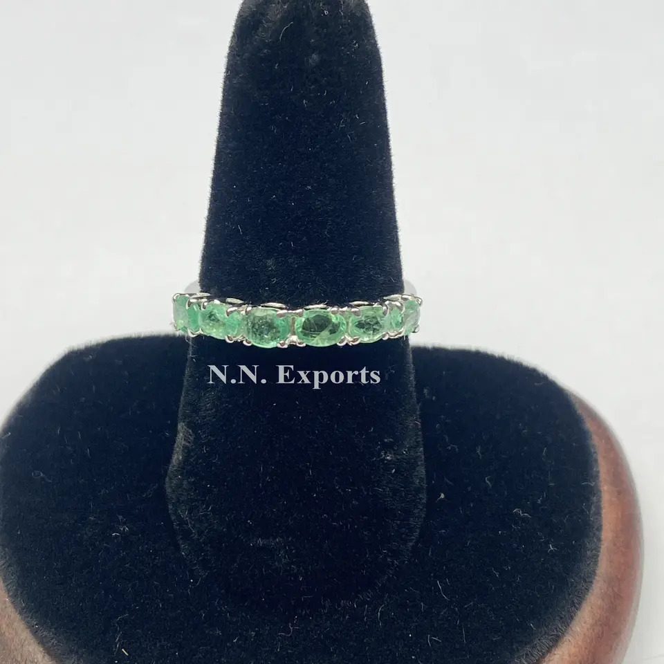 Attractive Emerald Stone Ring 925 Sterling Silver Cute 1 Piece Women's Gemstone Rings