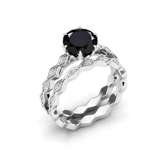 925 Sterling Silver Beautiful Natural Black Onyx Full Eternity Solitaire Ring