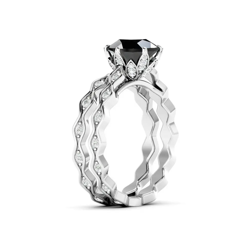 925 Sterling Silver Beautiful Natural Black Onyx Full Eternity Solitaire Ring