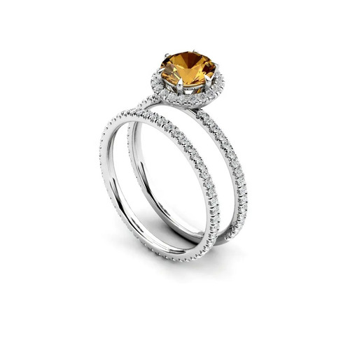 925 Sterling Silver Unique Natural Citrine Wedding Ring