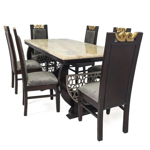 Wood Marble Top Dining Table 6 Seater