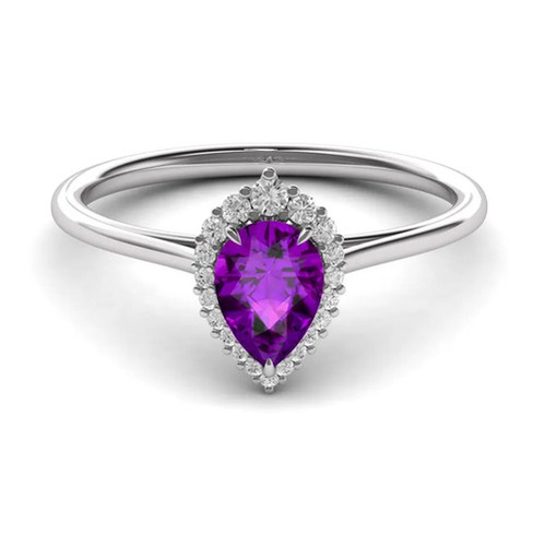 925 Sterling Silver Natural Purple Amethyst Wedding Ring