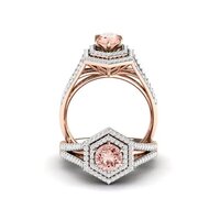 925 Sterling Silver Beautiful Lab Created Round Morganite Ring
