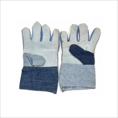 Leather Cotton Jeans Mix Hand Gloves