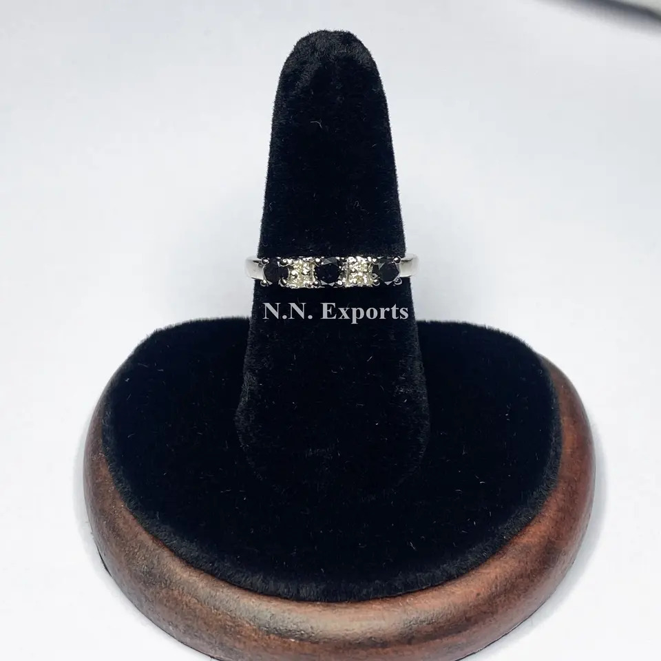 925 Sterling Silver Unique Black Diamond Round Ring